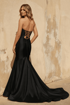 Simple Mermaid Strapless Satin Wedding Dress Bridal Gowns - Curvevia