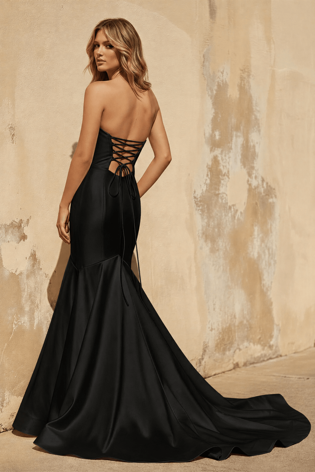 Simple Mermaid Strapless Satin Wedding Dress Bridal Gowns - Curvevia