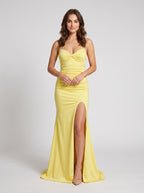 Lemon Satin Mermaid Sweetheart Bow Floor-Length Dress - Curvevia