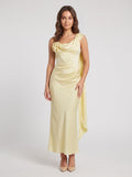 Daffodil Satin Column One Shoulder Back Zip Ankle-Length Dress with Waist Sash - Curvevia