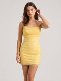 Daffodil Tulle Sheath Cowl Neck Backless Short Dress with Pearls - Curvevia