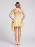Yellow Tulle A-Line Sweetheart Corset Back Short Dress with Butterfly Appliques - Curvevia