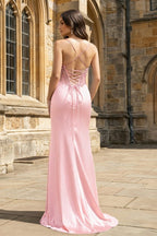 Green Sheer Appliques Satin Mermaid Long Evening Dress - Curvevia