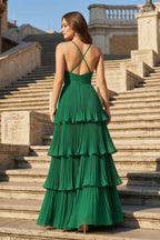 Dark Green A-Line Tiered Floor Length Chiffon Bridesmaid Dress - Curvevia