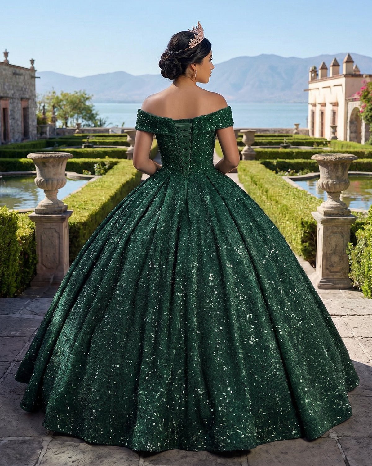 Pink Off The Shoulder Sequined Ball Gown Quinceanera Dresses - Curvevia