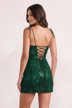 Pink Sparkly Sequin Sheath Bow Spaghetti Straps Homecoming Dress - Curvevia