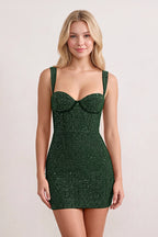 Red Sweetheart Satin Sheath Homecoming Dress with Rhinestones - Curvevia