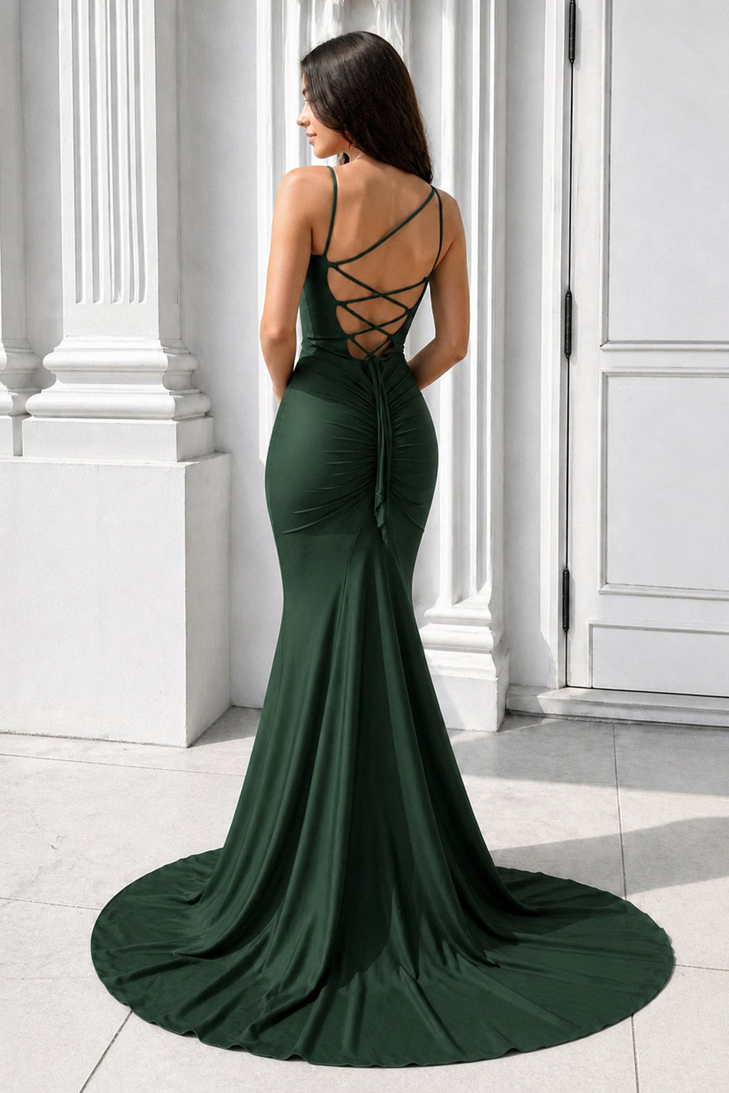Purple Spaghetti Straps Lace-Up Mermaid Long Evening Dress - Curvevia