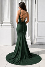 Purple Spaghetti Straps Lace-Up Mermaid Long Evening Dress - Curvevia
