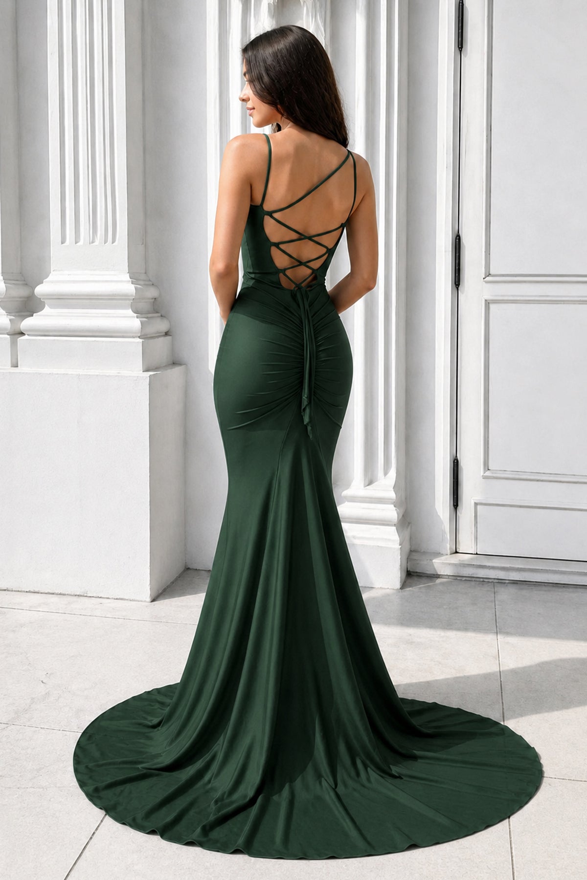 Purple Spaghetti Straps Lace-Up Mermaid Long Evening Dress - Curvevia