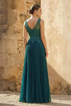 Dark Green A-line V-neck Chiffon Prom Dress - Curvevia