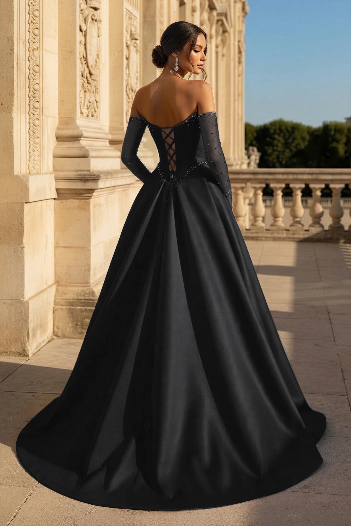 A-Line Lilac Sweetheart Satin Long Corset Evening Dress with Slit (Gloves are not Included) - Curvevia