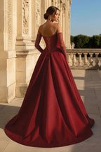 A-Line Lilac Sweetheart Satin Long Corset Evening Dress with Slit (Gloves are not Included) - Curvevia
