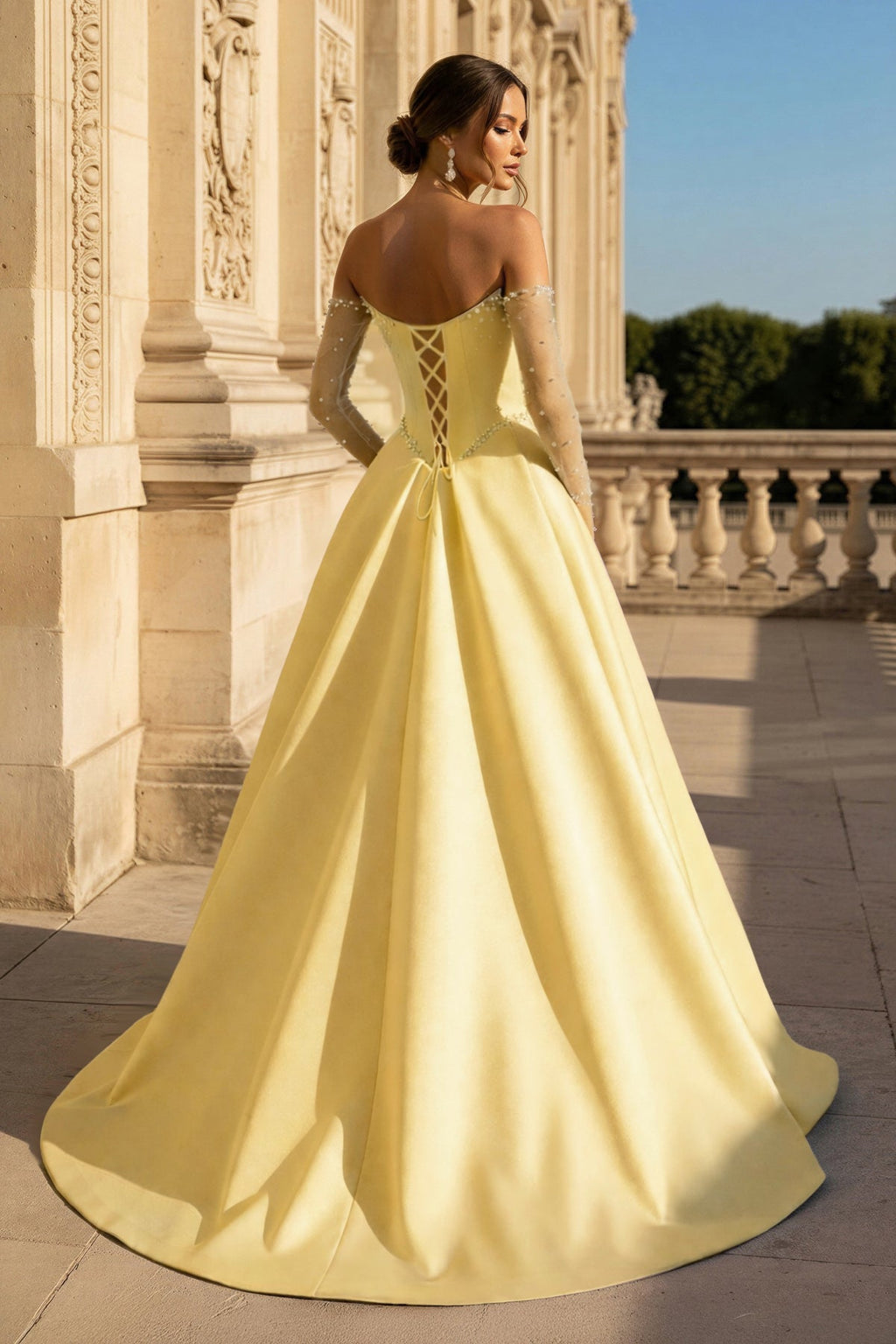 A-Line Lilac Sweetheart Satin Long Corset Evening Dress with Slit (Gloves are not Included) - Curvevia