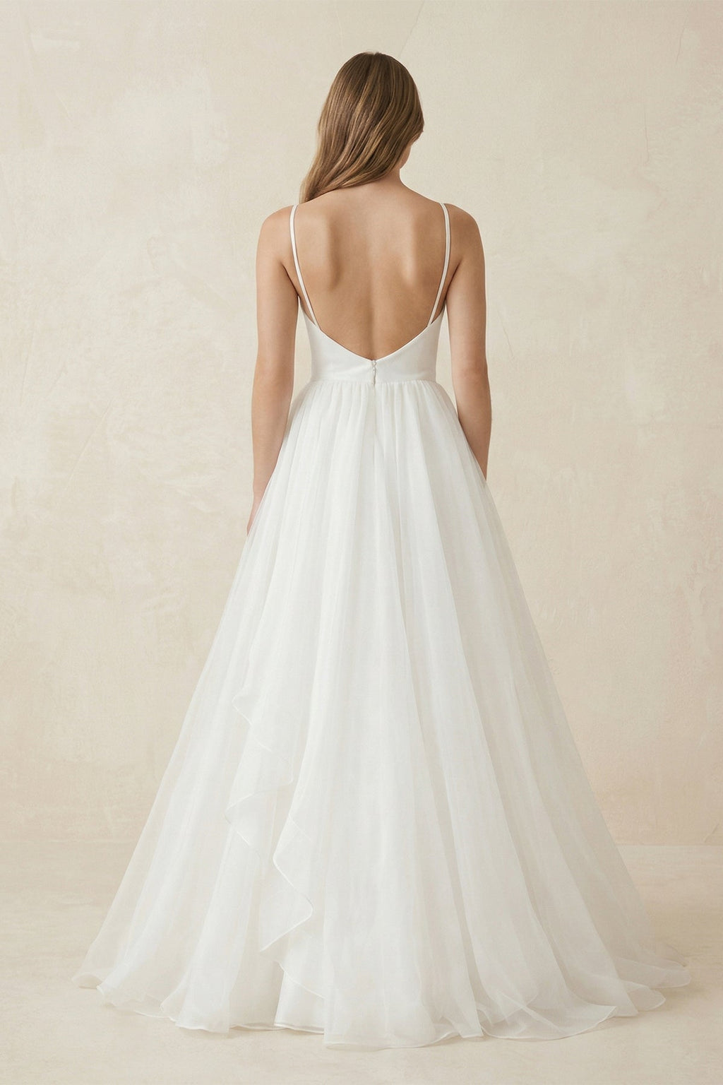 A Line Sleeveless Chiffon Deep V Neck Simple Long Beach Wedding Dress - Curvevia