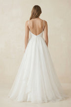 A Line Sleeveless Chiffon Deep V Neck Simple Long Beach Wedding Dress - Curvevia
