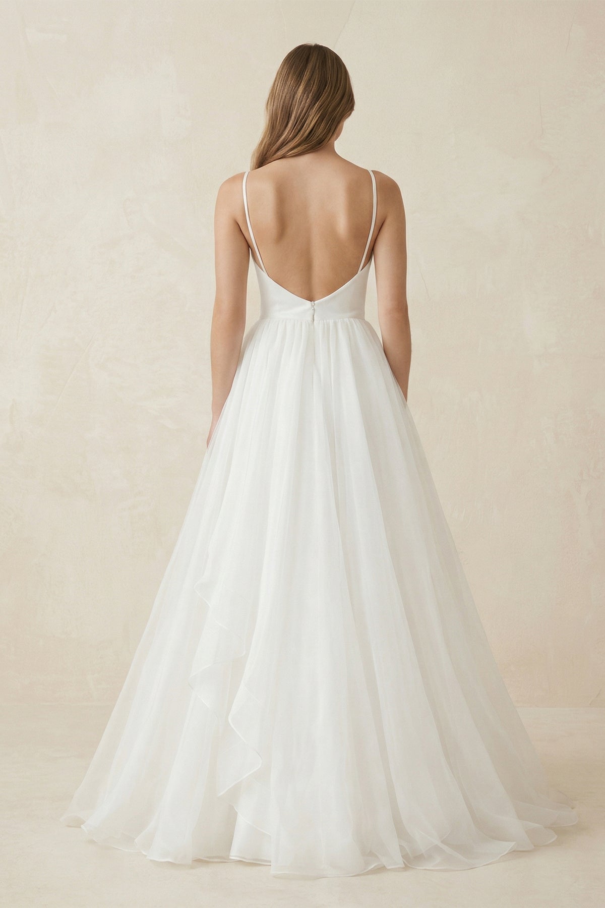 A Line Sleeveless Chiffon Deep V Neck Simple Long Beach Wedding Dress - Curvevia