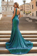 Deep V Neck Pink Sequins Mermaid Long Evening Dress - Curvevia
