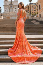 Red Mermaid Deep V Neck Sequins Evening Dress - Curvevia