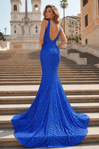 Red Mermaid Deep V Neck Sequins Evening Dress - Curvevia
