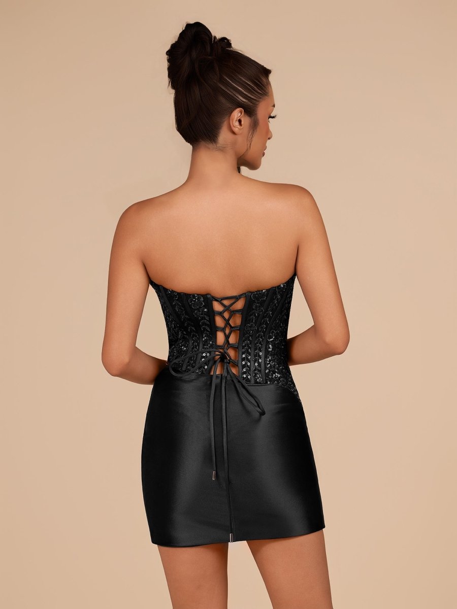 Navy Blue Strapless Bodycon Satin Pleated Short Homecoming & Cocktail Dresses With Beading - Curvevia