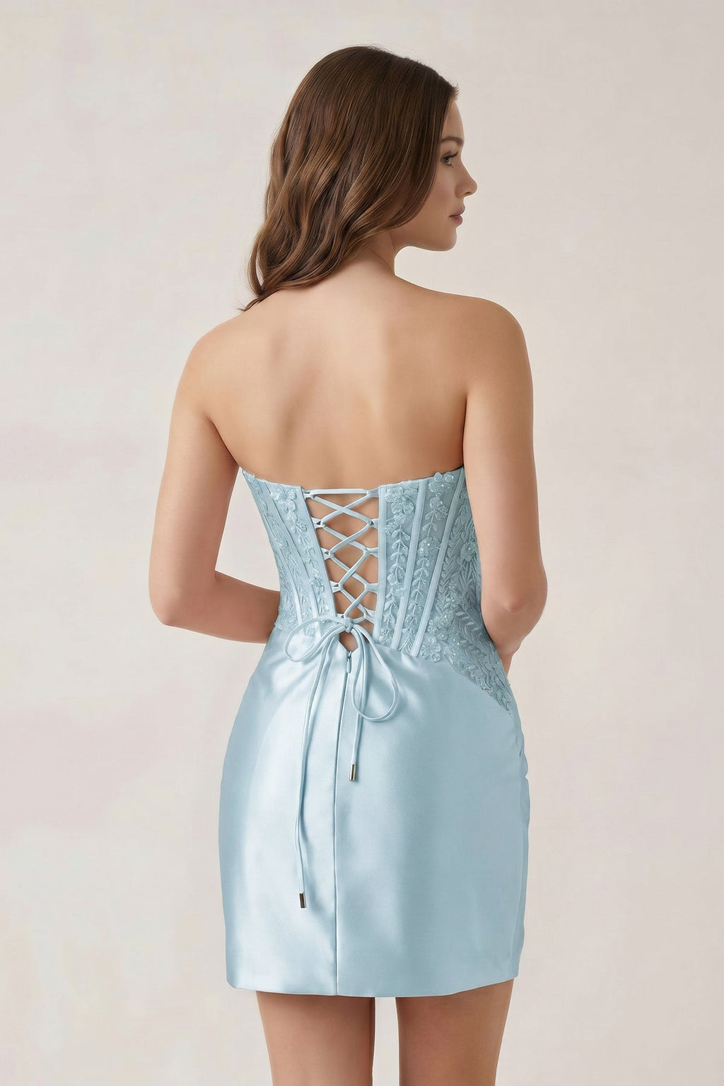 Navy Blue Strapless Bodycon Satin Pleated Short Homecoming & Cocktail Dresses With Beading - Curvevia