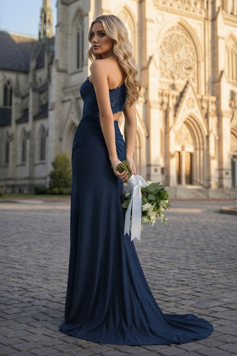 Royal Blue - One Shoulder Sheath Lace Appliqued Evening Dress With Cutout - Curvevia