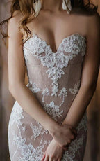 Detachable Floral Princess A-Line Boho Lace Wedding Dress Elegant Chic Sweetheart Court Train Ball Gown - Curvevia