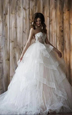 Detachable Floral Princess A-Line Boho Lace Wedding Dress Elegant Chic Sweetheart Court Train Ball Gown - Curvevia