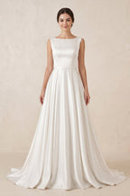Pure White Satin Sleeveless Bridal Dresses with Pockets - Curvevia