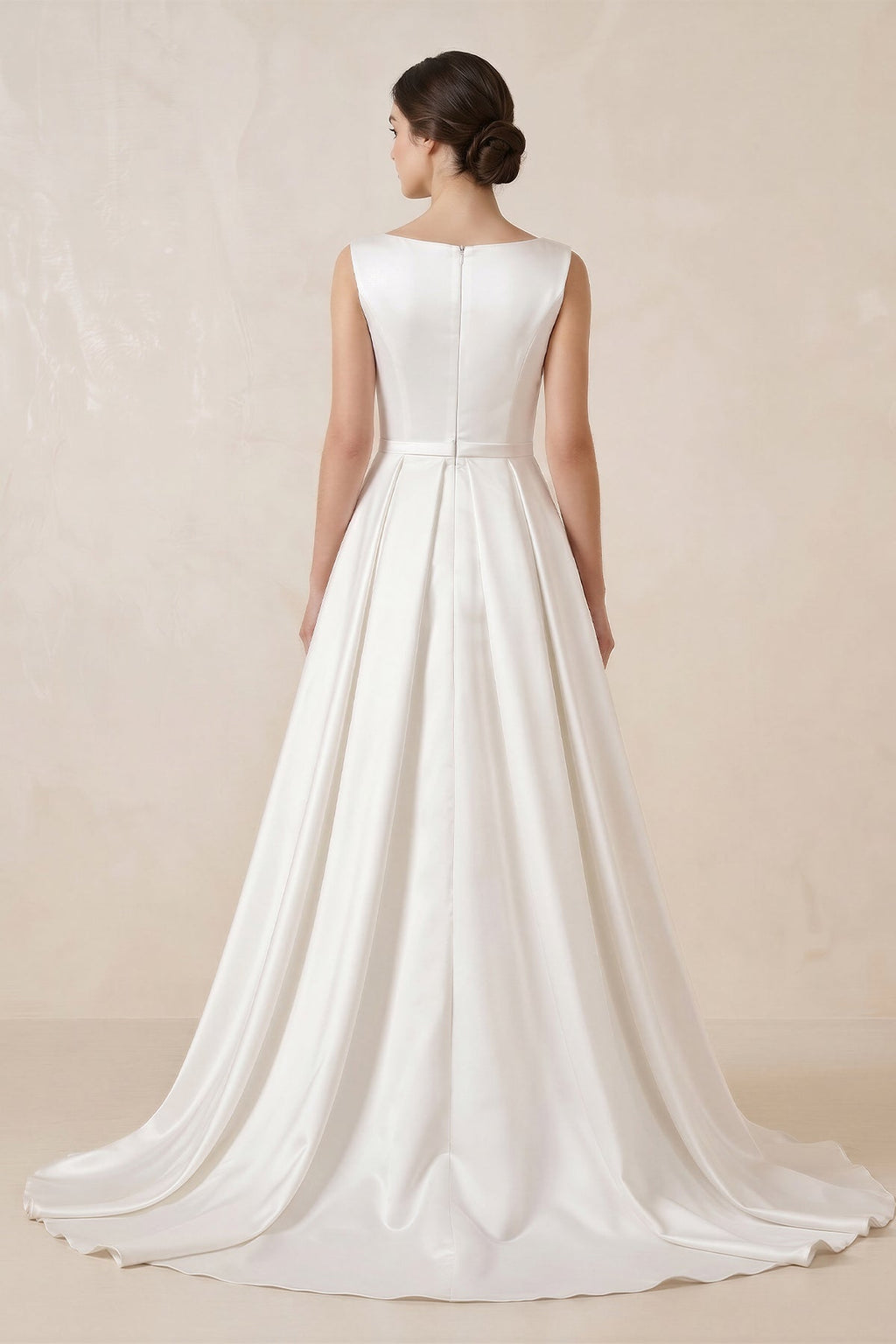 Pure White Satin Sleeveless Bridal Dresses with Pockets - Curvevia