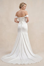 White Pearls Off-the-Shoulder Mermaid Long Wedding Dress - Curvevia