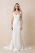 Simple Mermaid Square Neck Satin Wedding Dresses - Curvevia