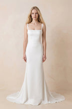 Simple Mermaid Square Neck Satin Wedding Dresses - Curvevia