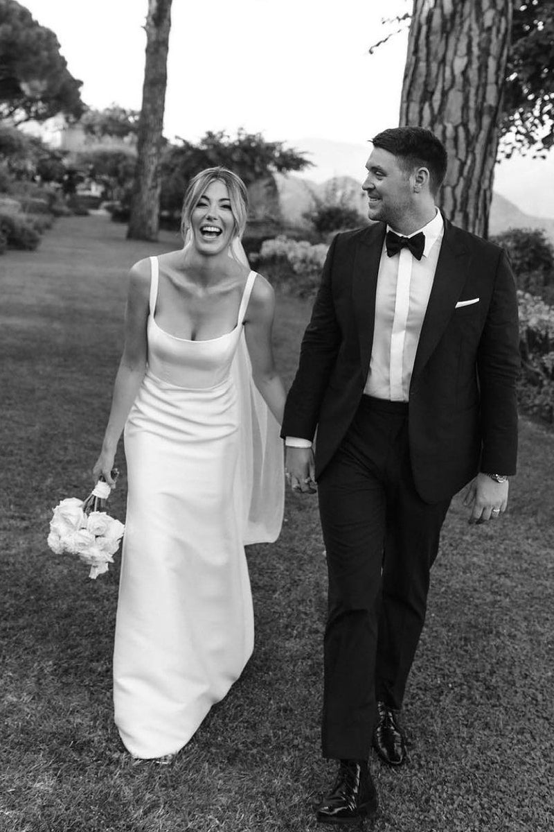 Simple Mermaid Square Neck Satin Wedding Dresses - Curvevia