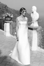 Simple Mermaid Square Neck Satin Wedding Dresses - Curvevia