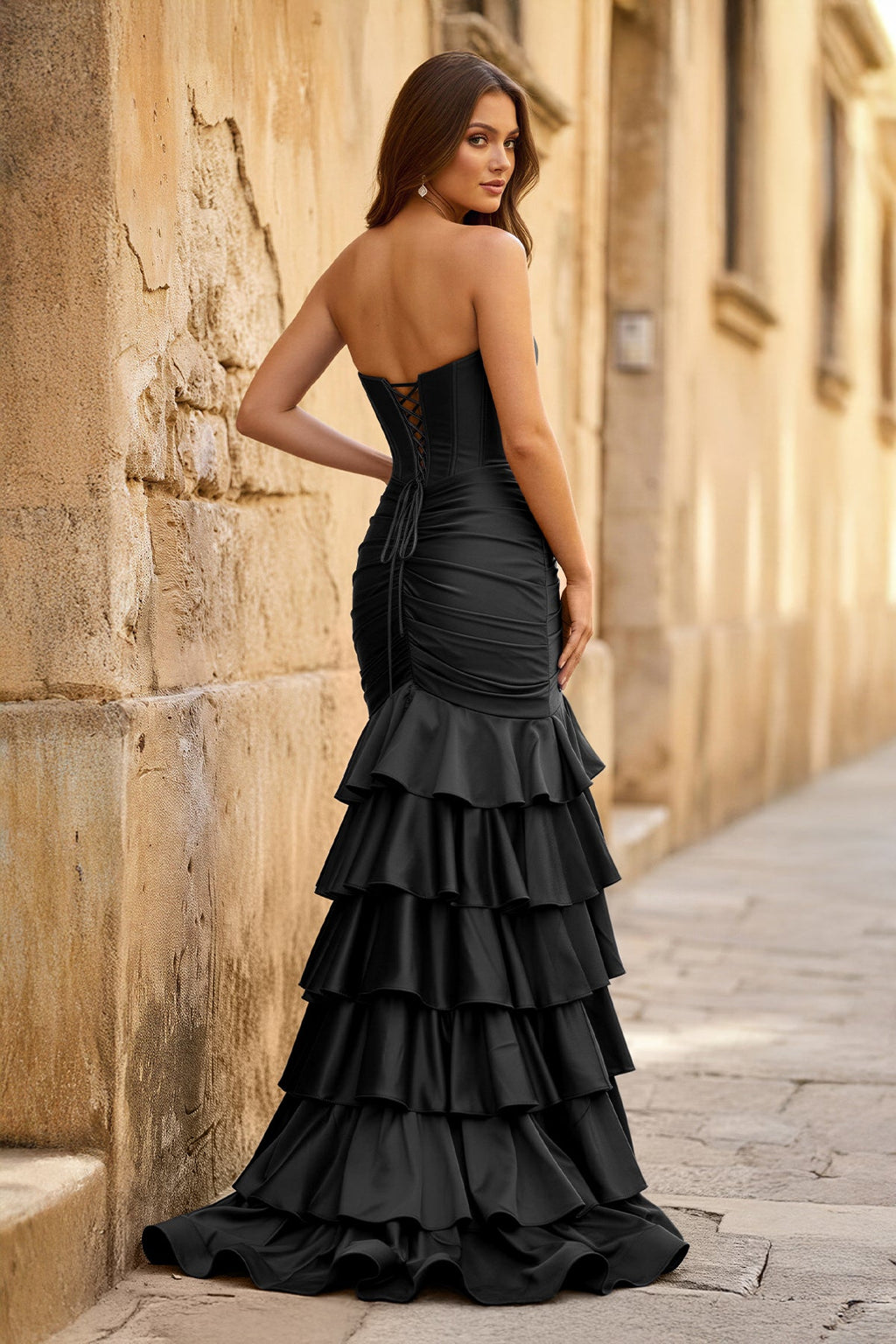 Mermaid Sweetheart Satin Ruffle Long Evening Dress With Split - Curvevia