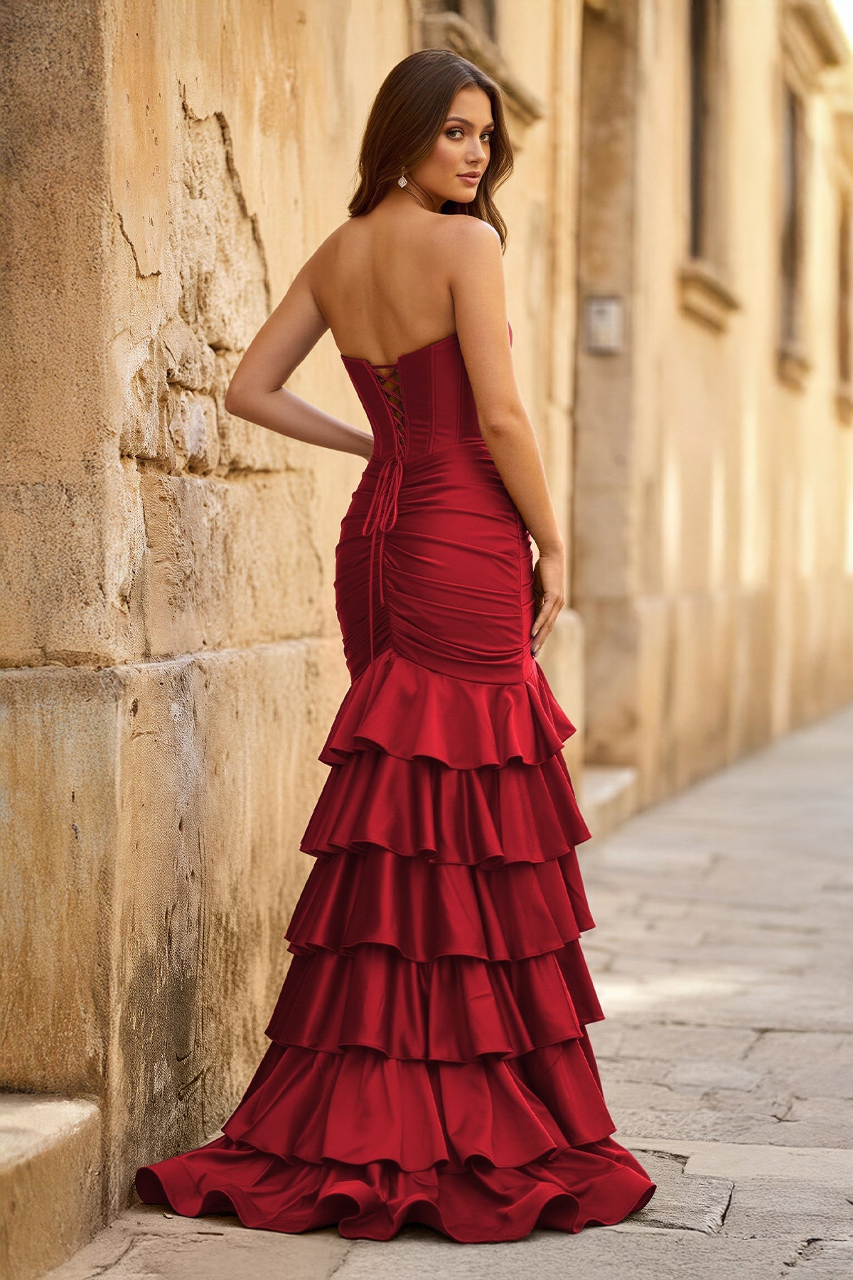 Mermaid Sweetheart Satin Ruffle Long Evening Dress With Split - Curvevia