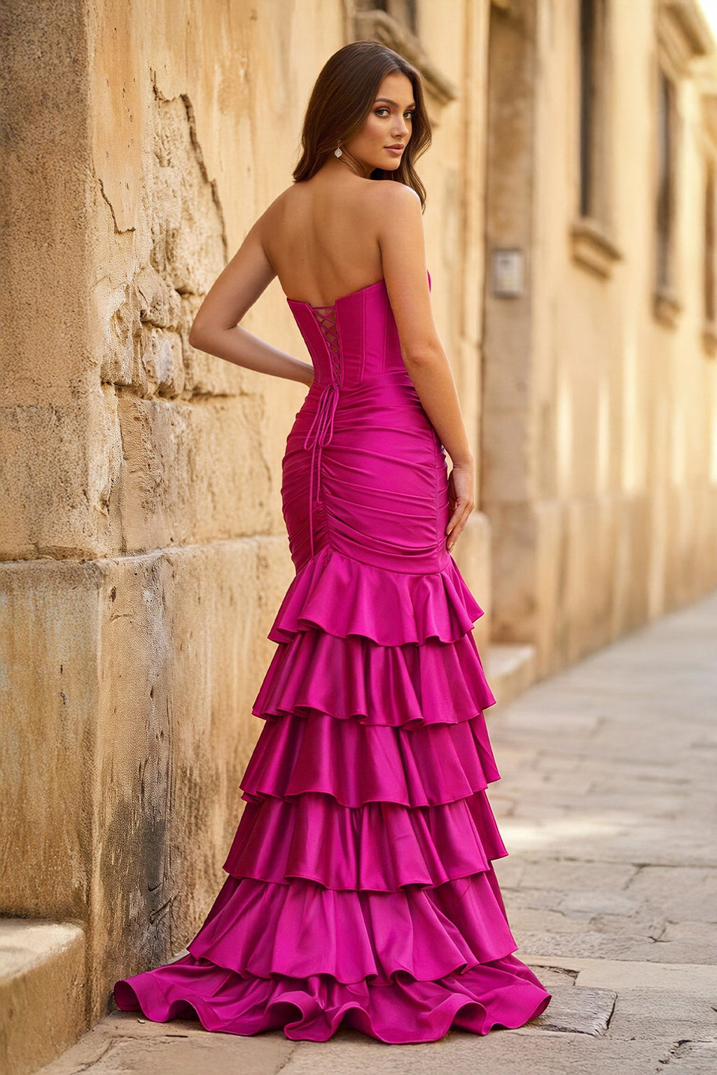 Mermaid Sweetheart Satin Ruffle Long Evening Dress With Split - Curvevia