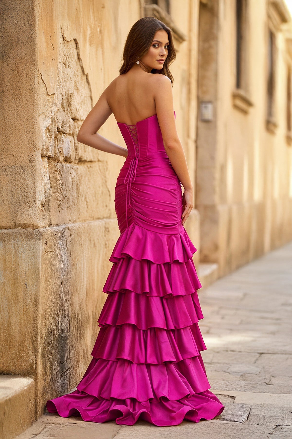 Mermaid Sweetheart Satin Ruffle Long Evening Dress With Split - Curvevia