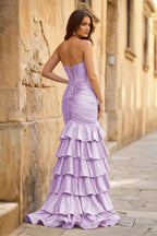 Mermaid Sweetheart Satin Ruffle Long Evening Dress With Split - Curvevia