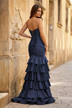 Mermaid Sweetheart Satin Ruffle Long Evening Dress With Split - Curvevia
