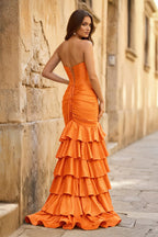 Mermaid Sweetheart Satin Ruffle Long Evening Dress With Split - Curvevia
