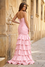 Mermaid Sweetheart Satin Ruffle Long Evening Dress With Split - Curvevia