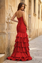 Mermaid Sweetheart Satin Ruffle Long Evening Dress With Split - Curvevia