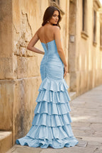 Mermaid Sweetheart Satin Ruffle Long Evening Dress With Split - Curvevia