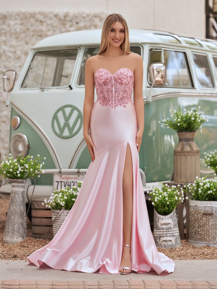 Mermaid Sweetheart Lace Satin Black Evening Dress with Slit - Curvevia