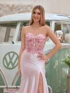 Mermaid Sweetheart Lace Satin Black Evening Dress with Slit - Curvevia