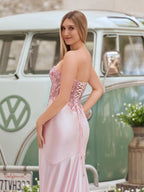 Mermaid Sweetheart Lace Satin Black Evening Dress with Slit - Curvevia