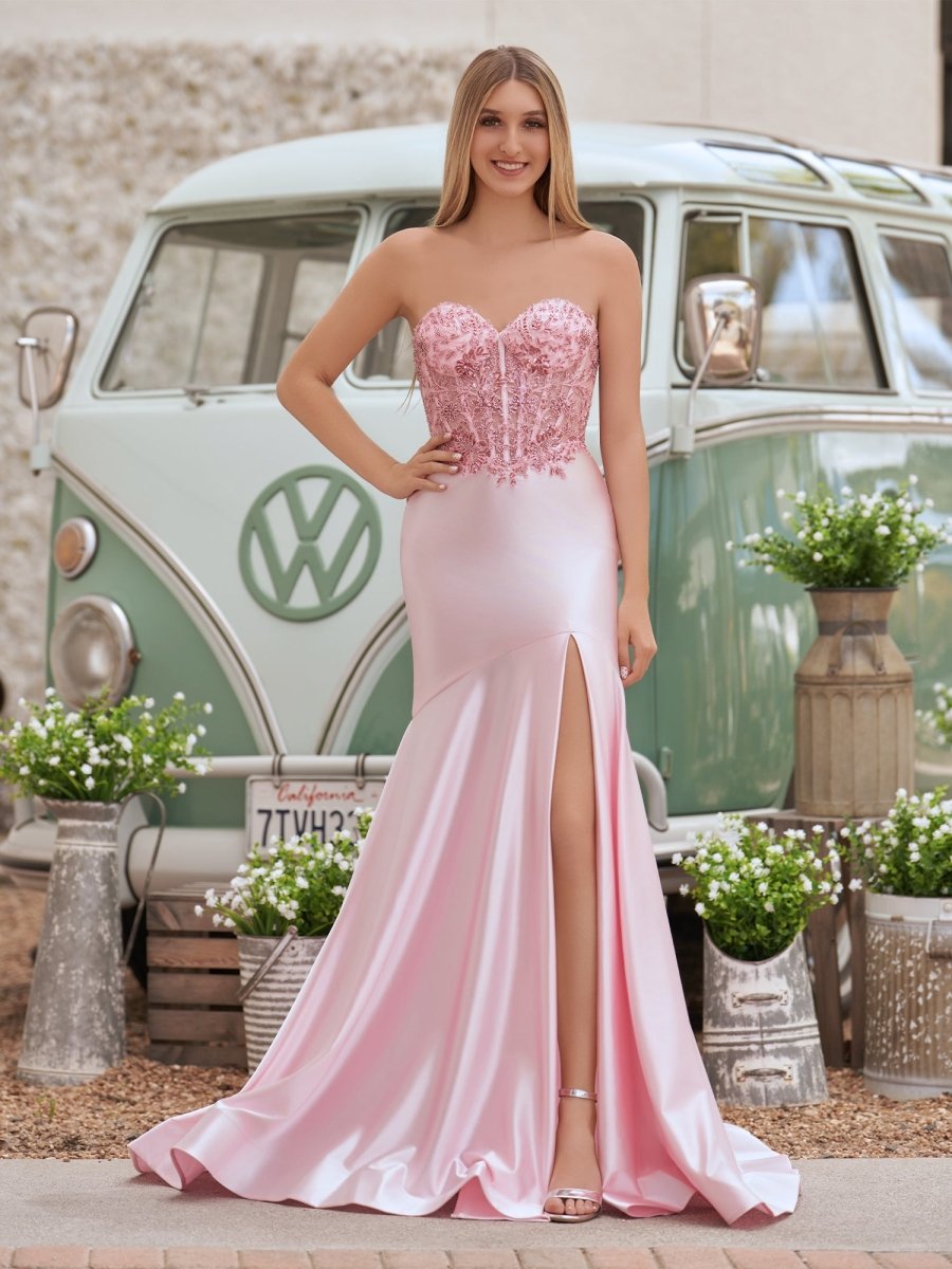 Mermaid Sweetheart Lace Satin Black Evening Dress with Slit - Curvevia